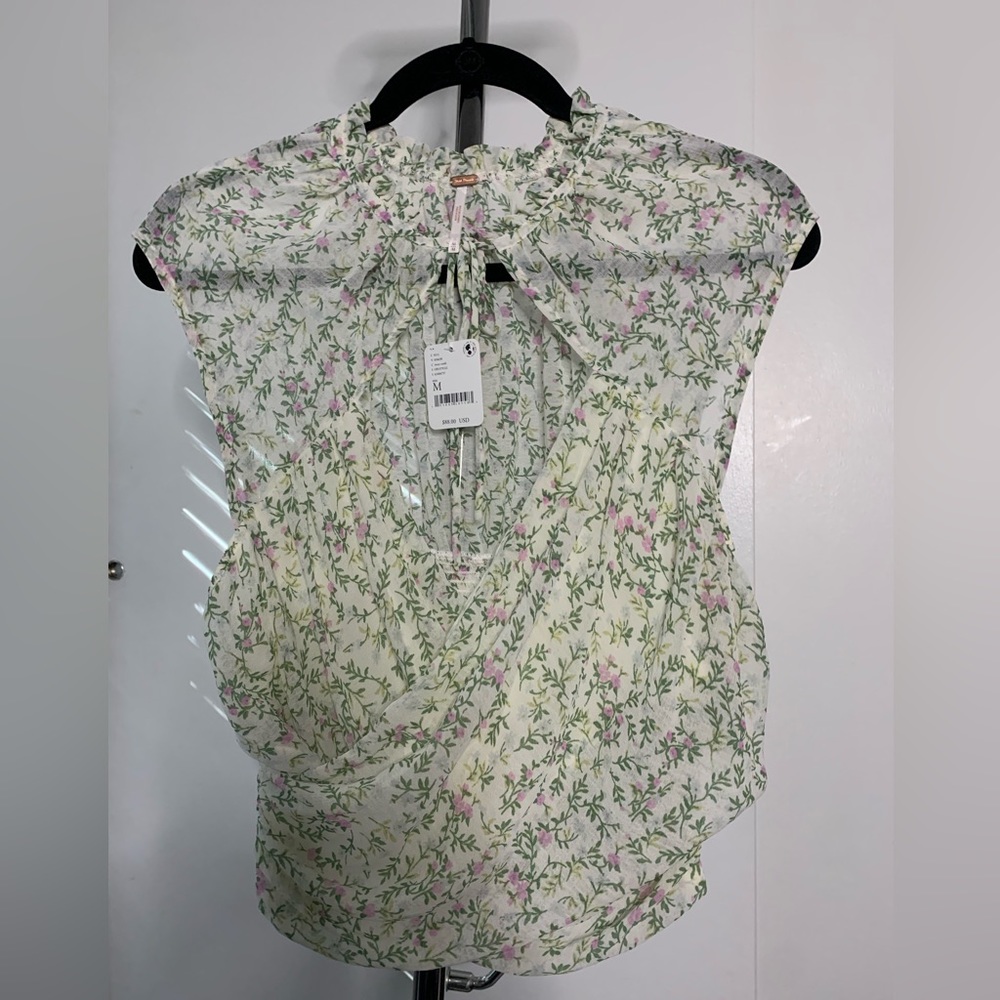 Free People Ma Cherie Floral Plunge Wrap Top Tie Neck Size: M